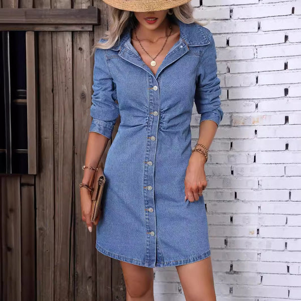 Retro Waist-controlled Slimming Long Sleeve Denim Dress